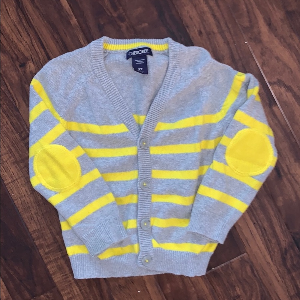 Yellow & gray Cherokee cardigan w/elbow patches